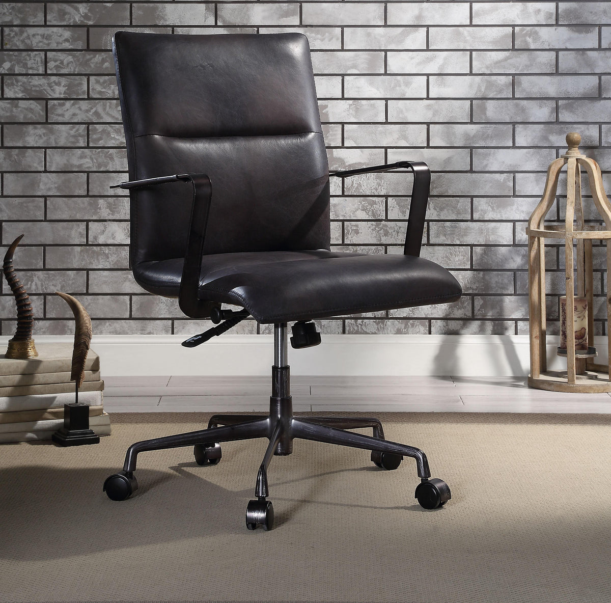 Indra Onyx Black Top Grain Leather Office Chair  Half Price Furniture