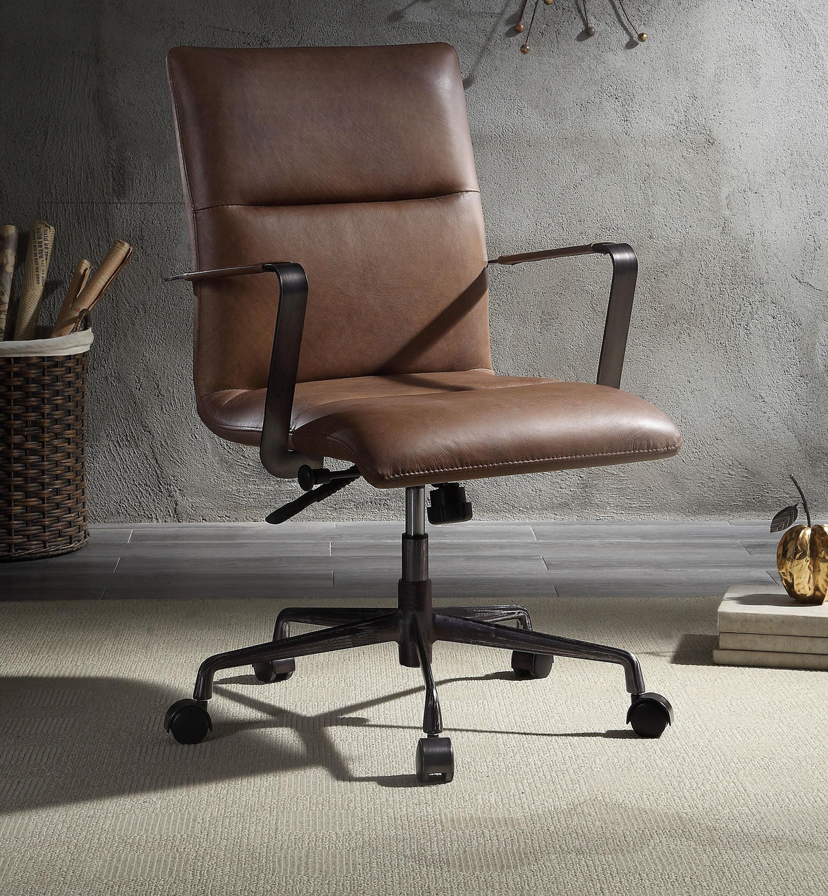 Indra Vintage Chocolate Top Grain Leather Office Chair  Half Price Furniture
