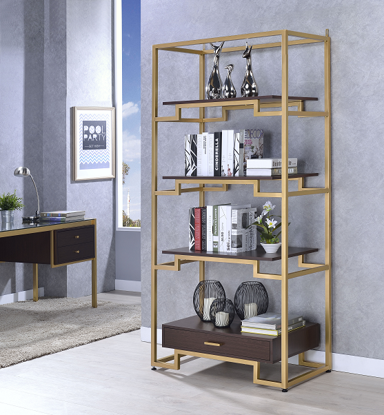 Yumia Gold & Clear Glass Bookshelf  Half Price Furniture