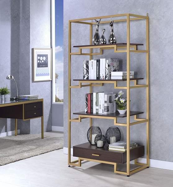 Yumia Gold & Clear Glass Bookshelf Half Price Furniture