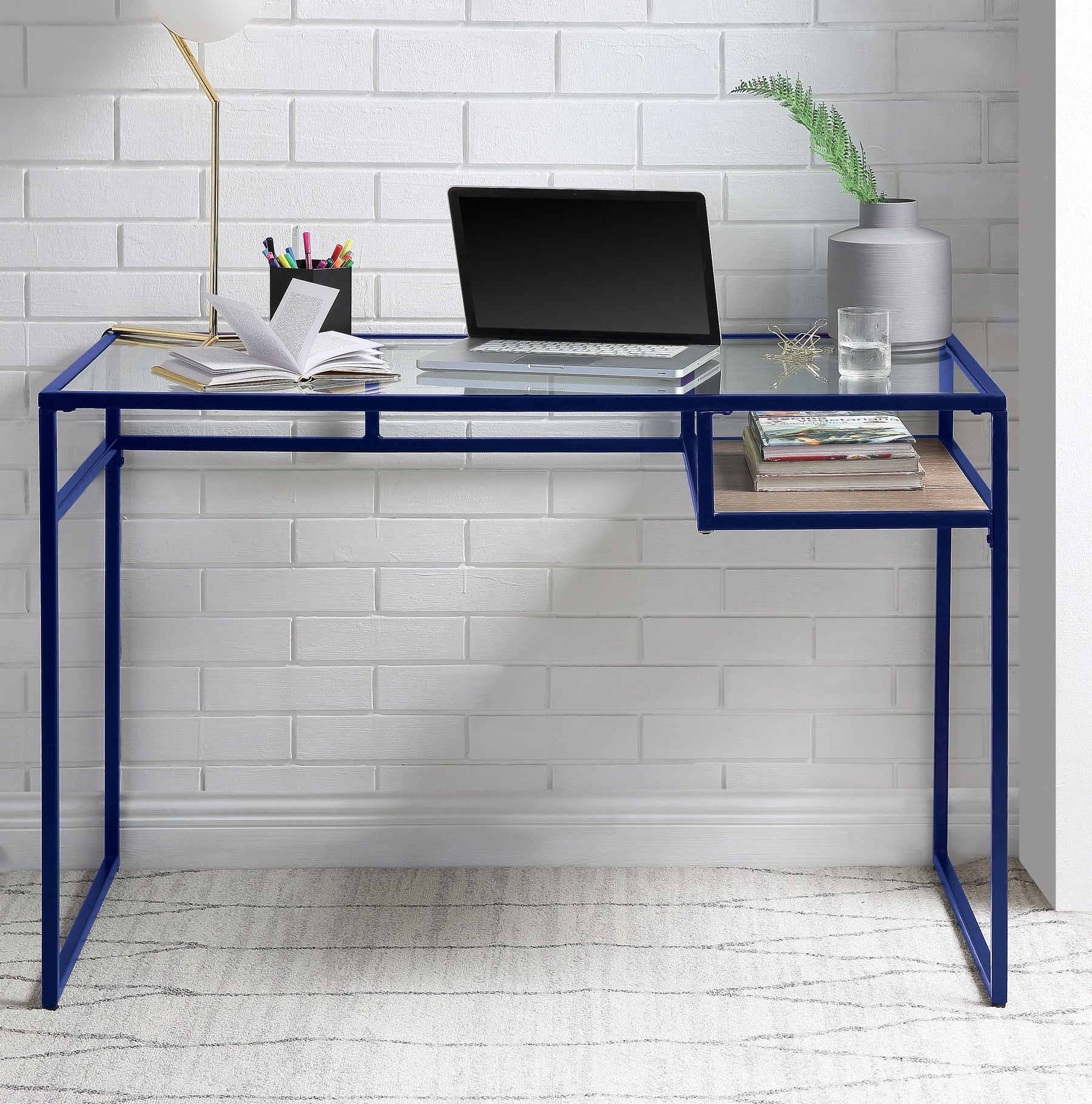 Yasin Blue & Glass Desk  Half Price Furniture