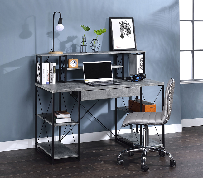 Amiel Faux Concrete & Black Desk  Half Price Furniture