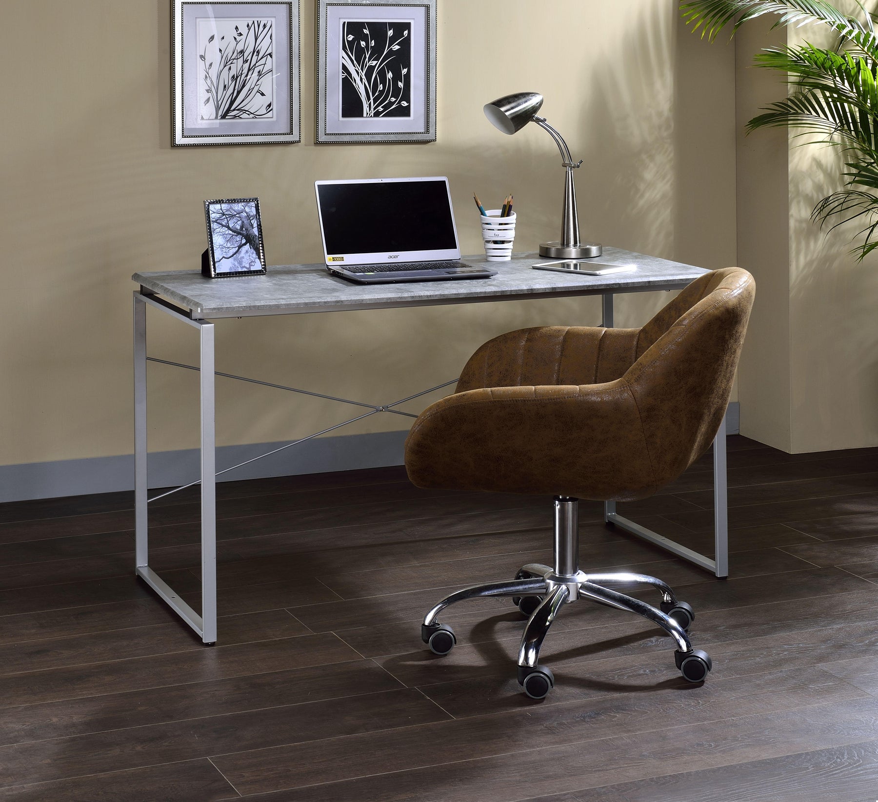 Jurgen Faux Concrete & Silver Desk  Half Price Furniture