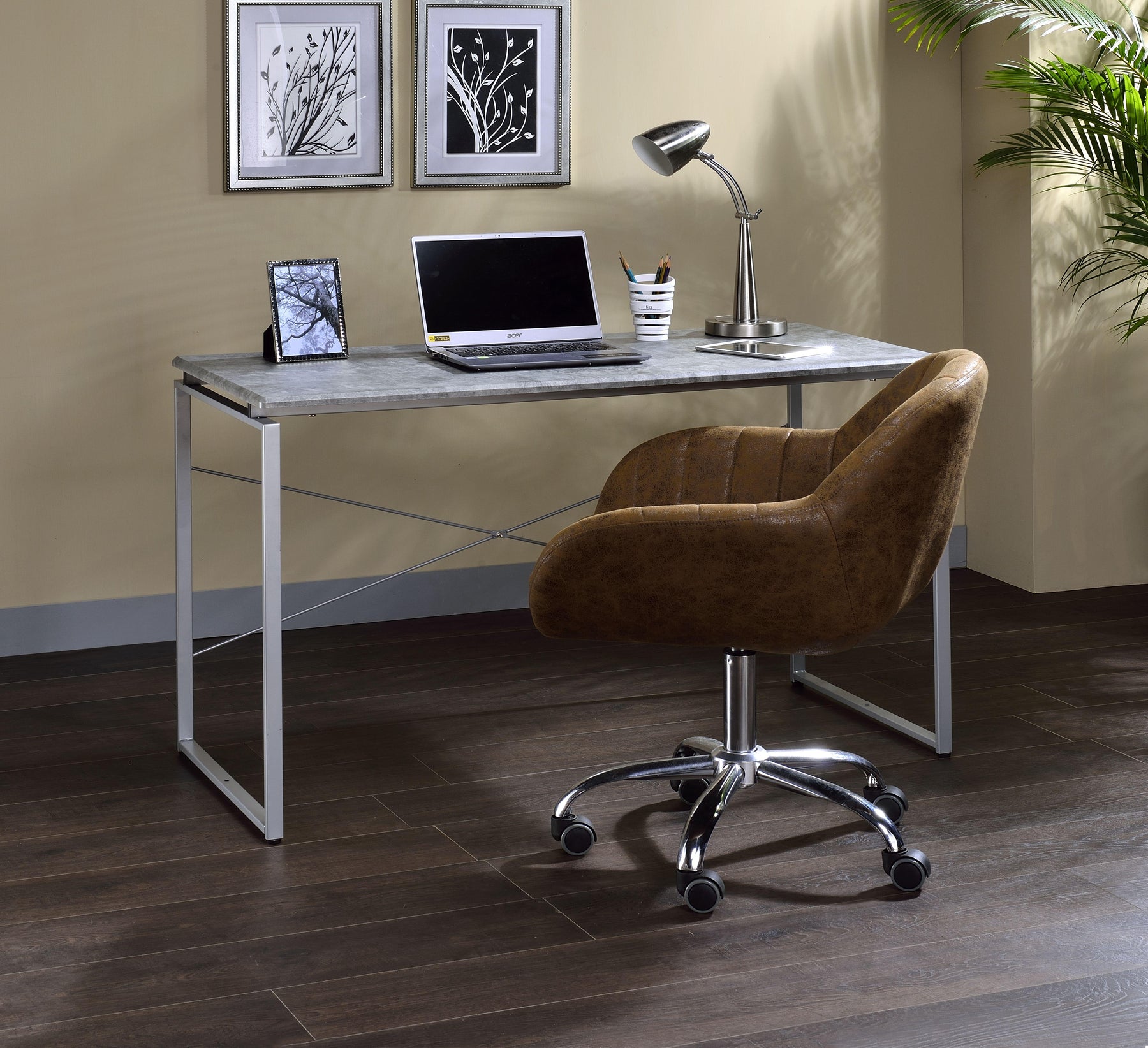 Jurgen Faux Concrete & Silver Desk Half Price Furniture