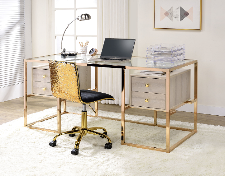 Huyana Clear Glass & Gold Desk  Half Price Furniture