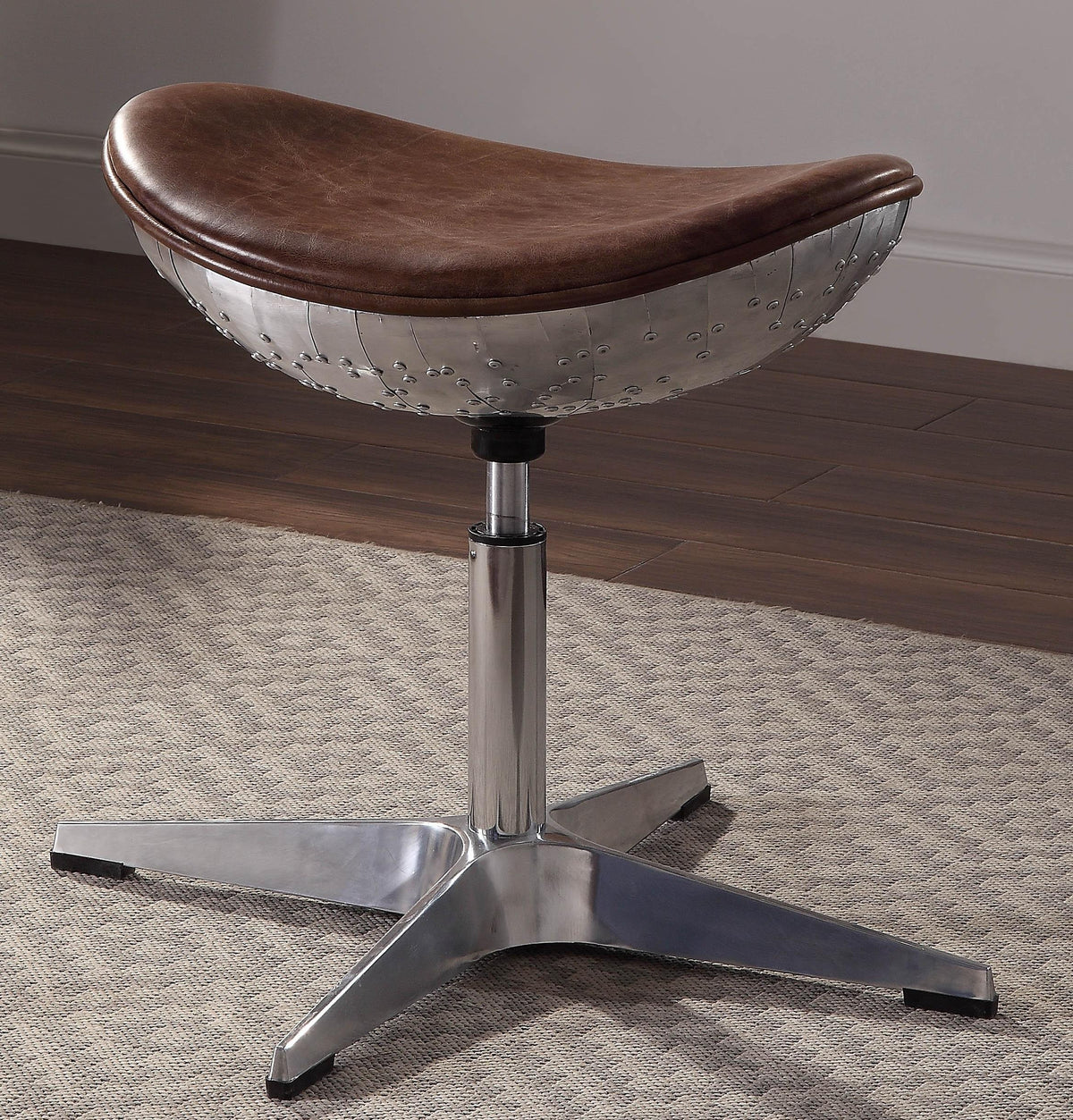 Brancaster Retro Brown Top Grain Leather & Aluminum Stool  Half Price Furniture