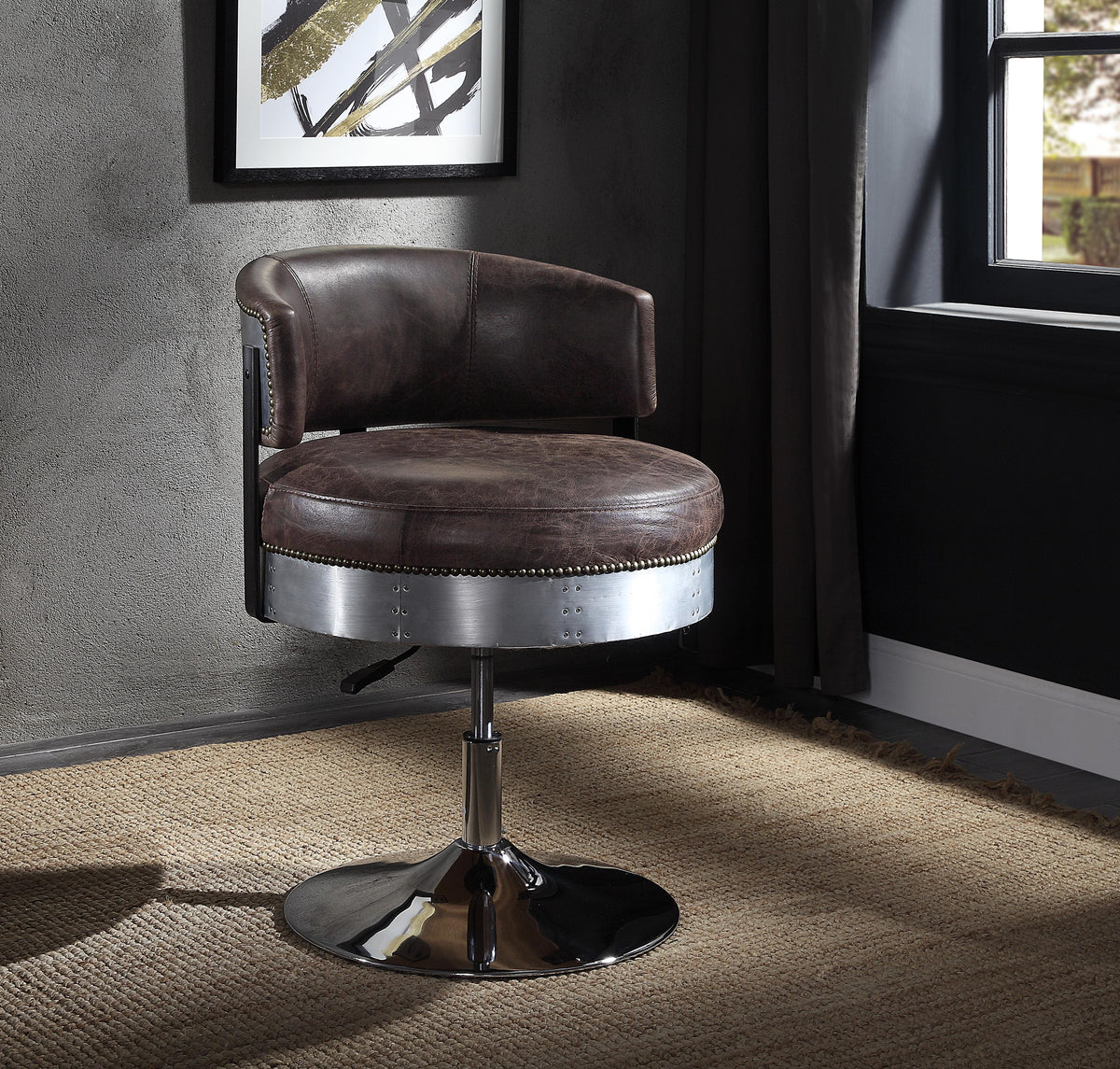 Brancaster Distress Chocolate Top Grain Leather & Chrome Accent Chair Half Price Furniture