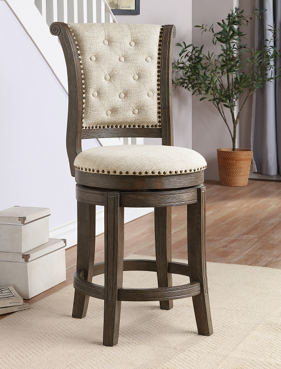 Glison Beige Fabric & Walnut Counter Height Chair (1Pc)  Half Price Furniture