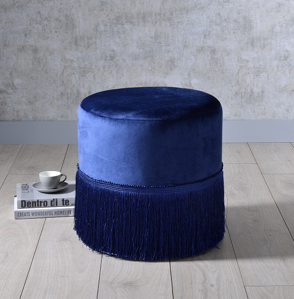 Clivia Midnight Blue Velvet Ottoman  Half Price Furniture