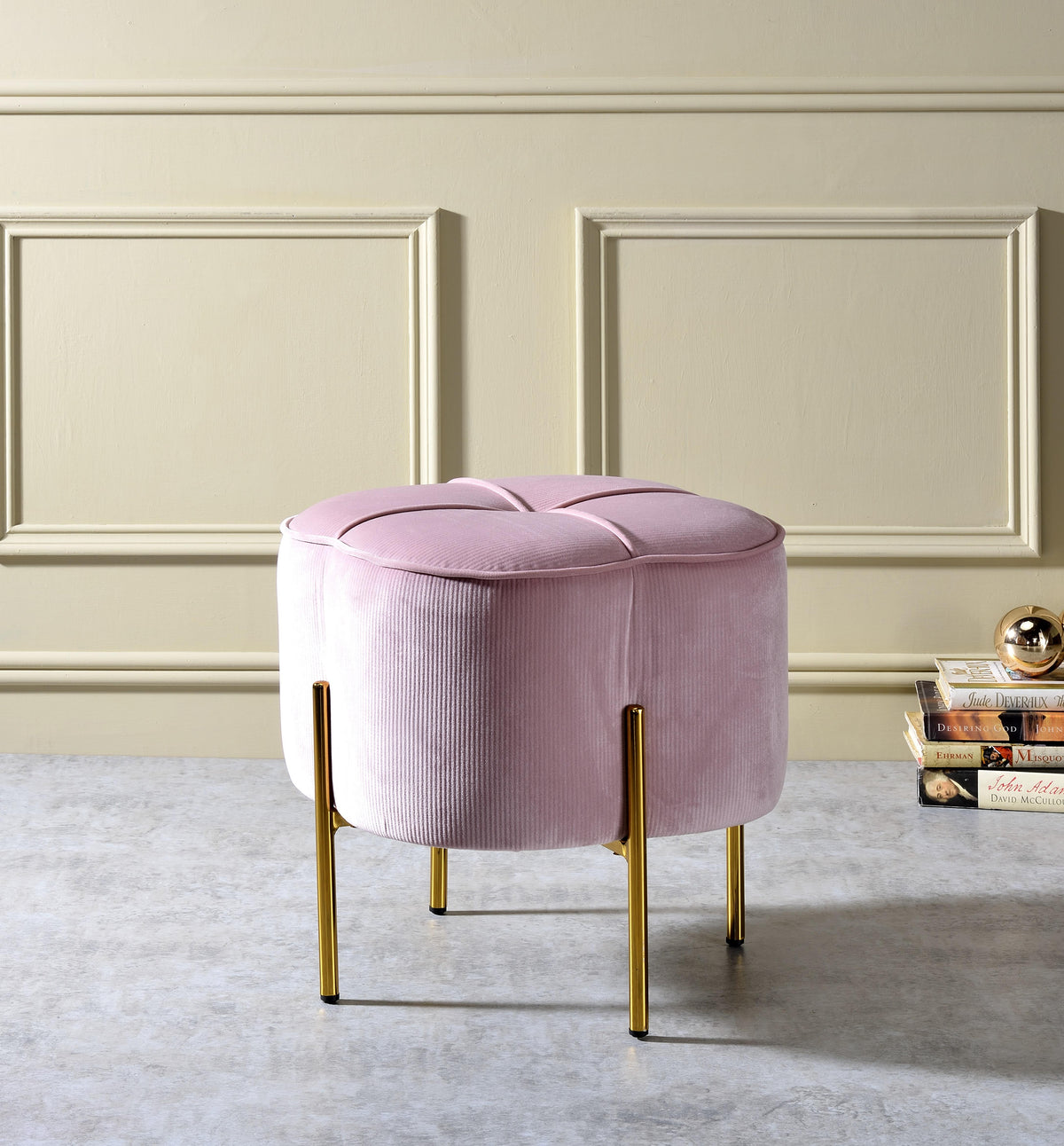 Bergia Blush Pink Velvet Ottoman  Half Price Furniture