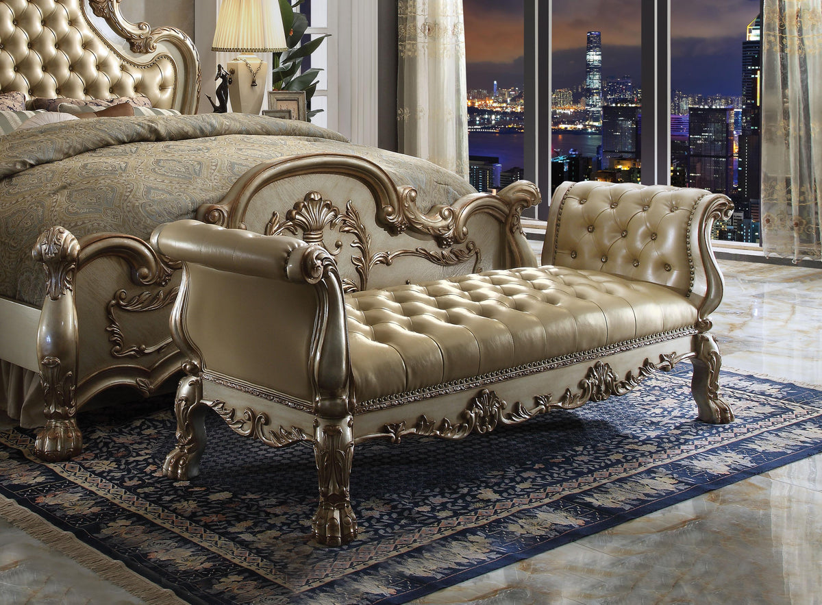 Dresden Bone PU & Gold Patina Bench  Half Price Furniture