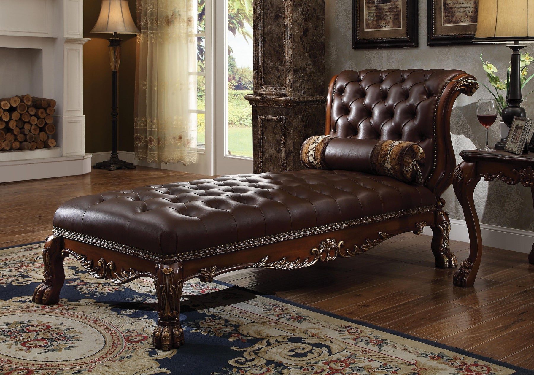 Dresden PU & Cherry Oak Chaise & Pillow Half Price Furniture