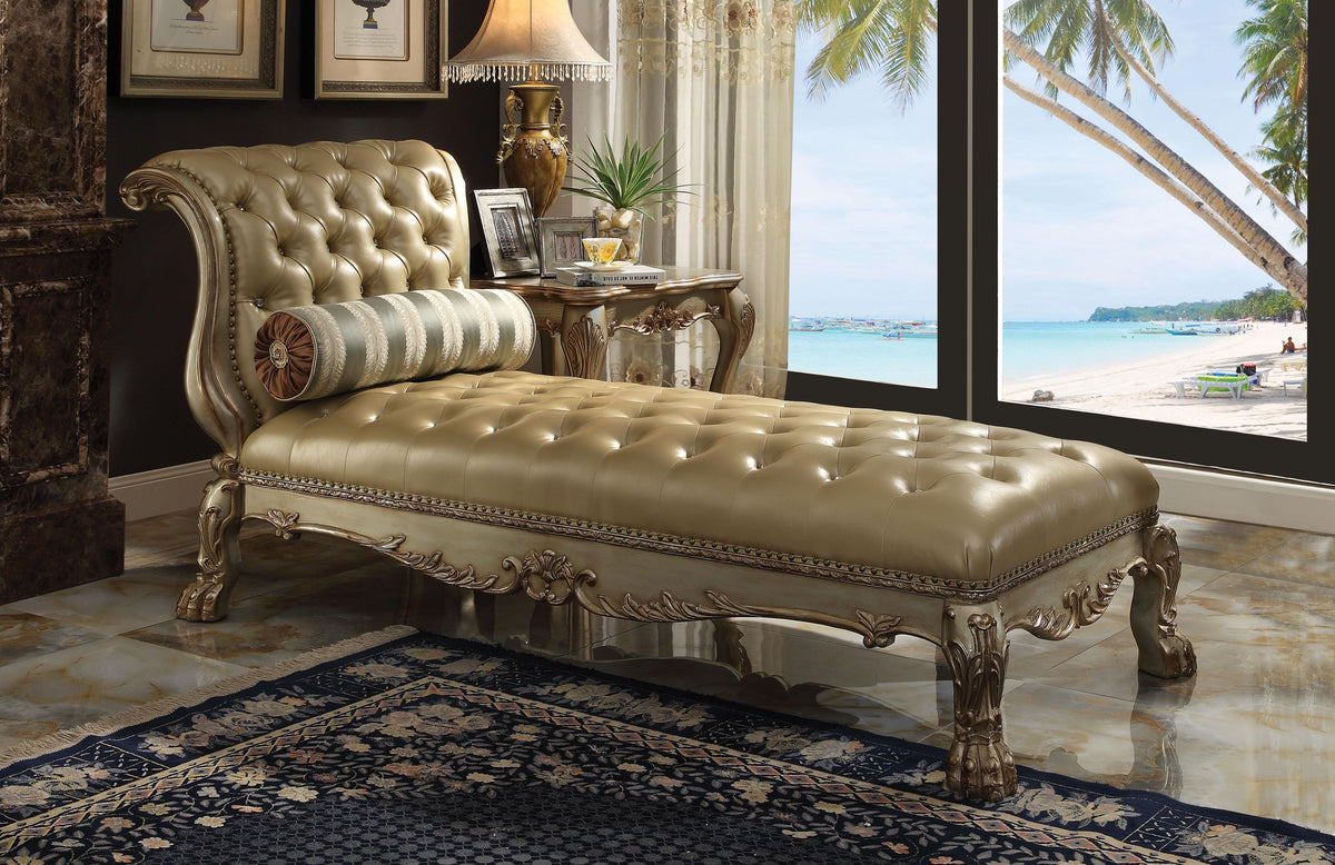 Dresden Bone PU & Gold Patina Chaise & Pillow Half Price Furniture