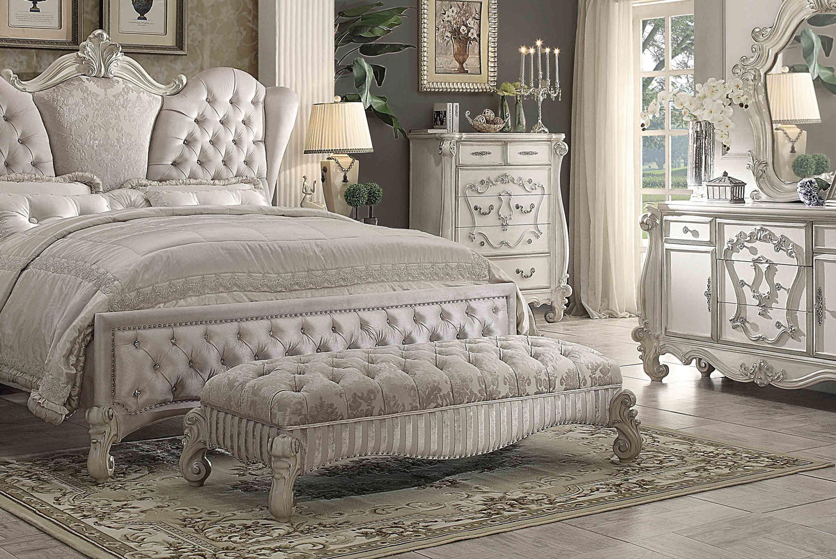 Versailles Ivory Fabric & Bone White Bench  Half Price Furniture