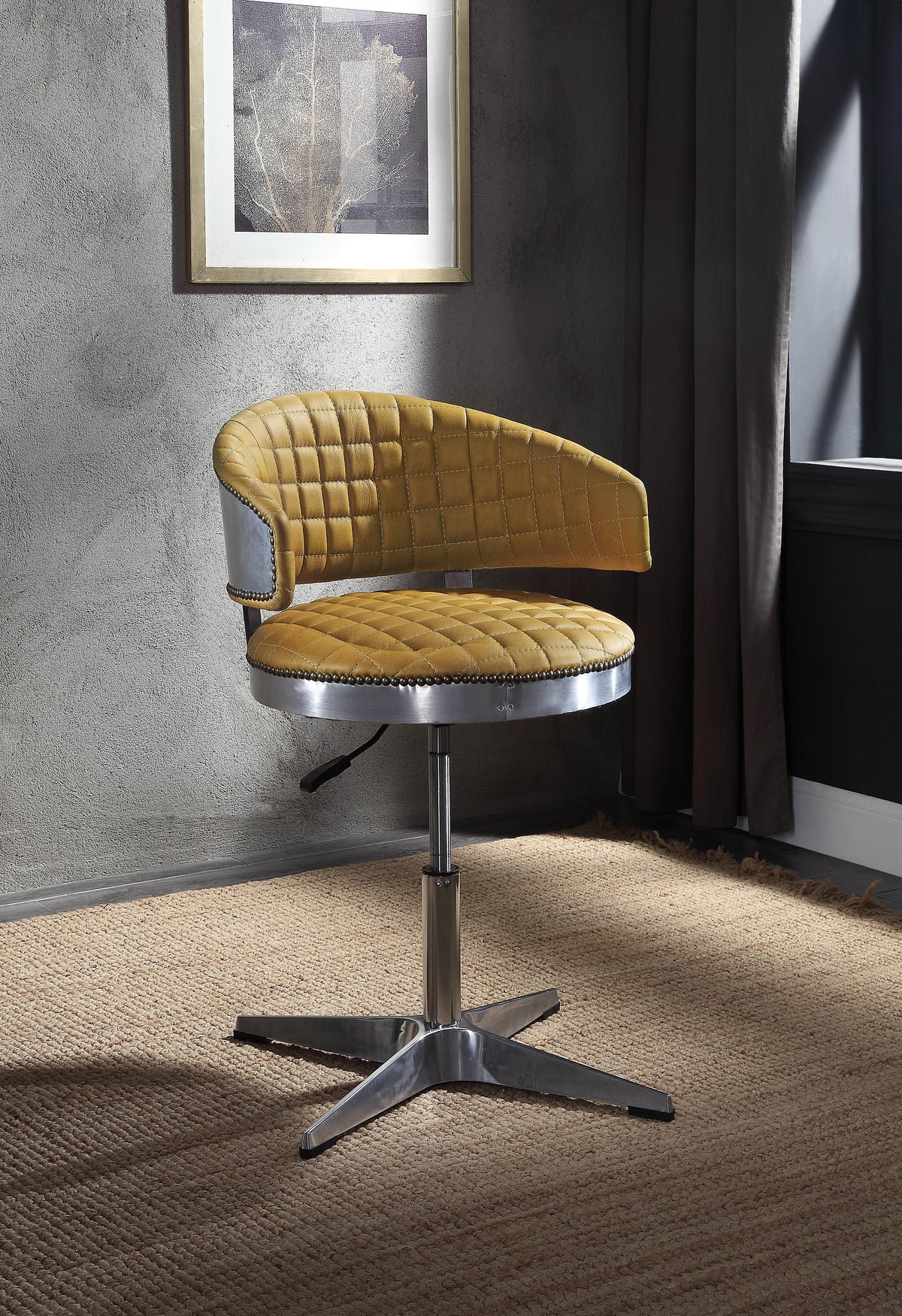 Brancaster Turmeric Top Grain Leather & Chrome Adjustable Chair w/Swivel  Half Price Furniture