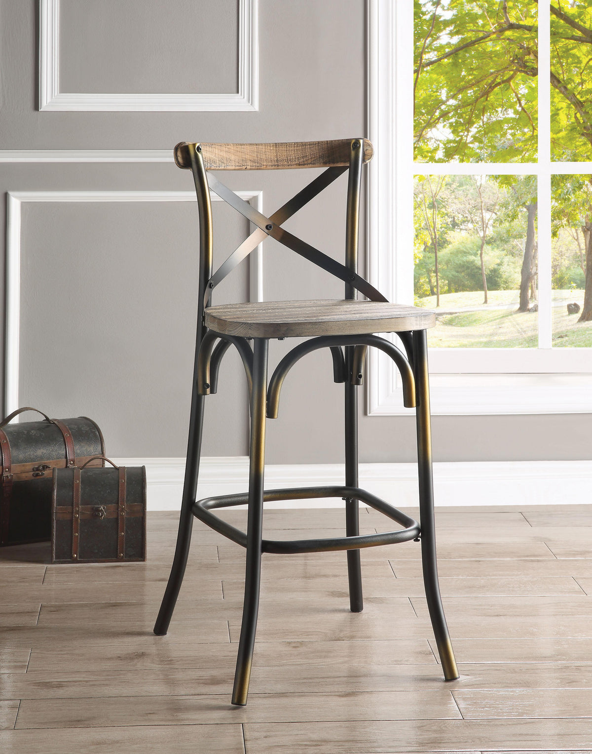 Zaire Antique Copper & Antique Oak Bar Chair (1Pc)  Half Price Furniture