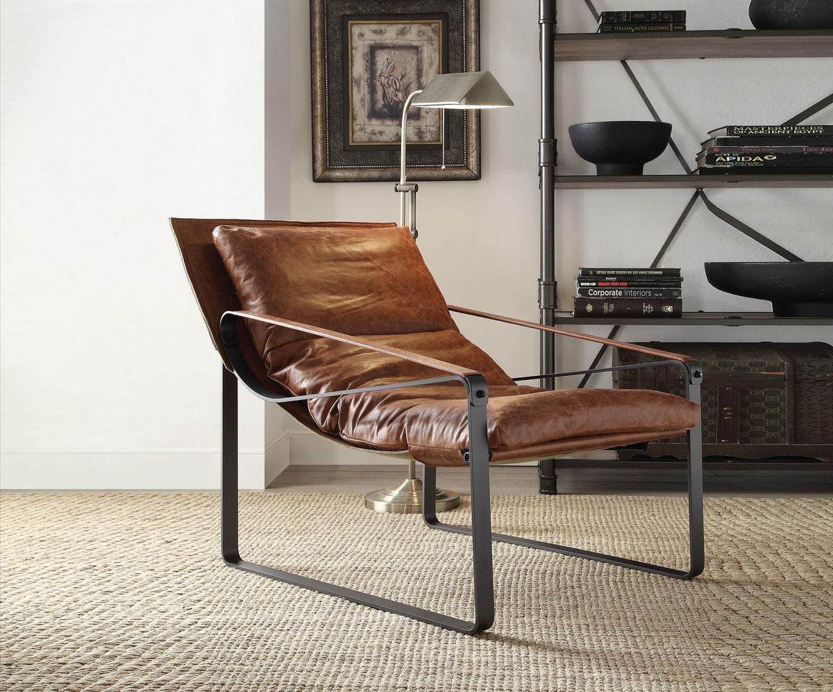 Quoba Cocoa Top Grain Leather Accent Chair  Half Price Furniture