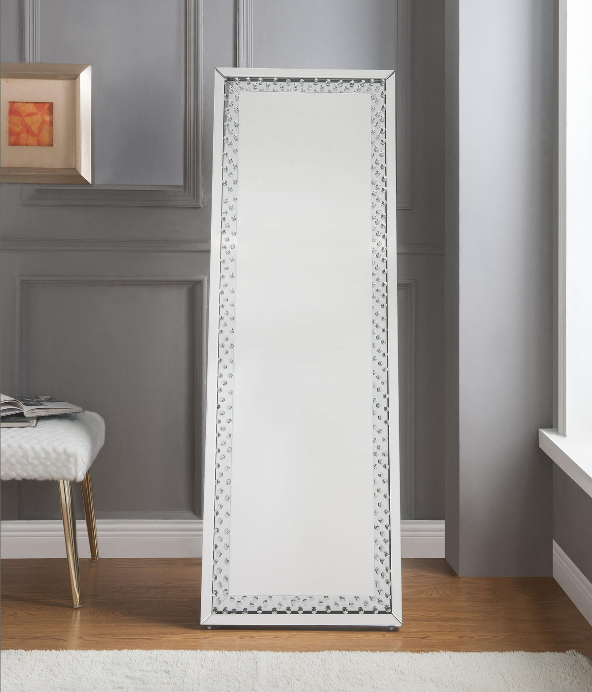 Nysa Mirrored & Faux Crystals Accent Mirror (Floor)  Half Price Furniture