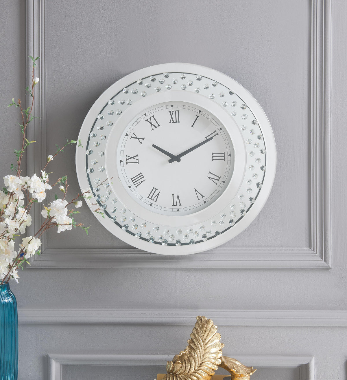 Nysa Mirrored & Faux Crystals Wall Clock  Half Price Furniture