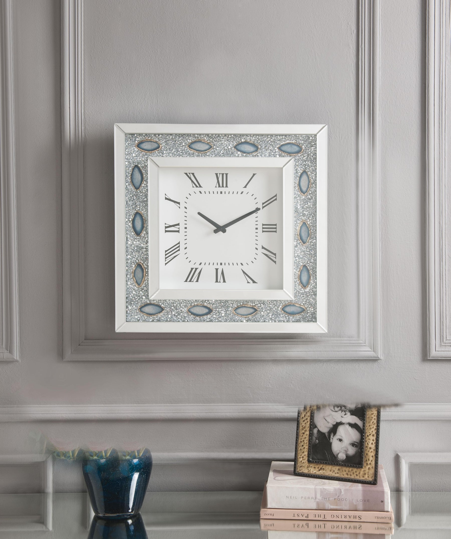 Sonia Mirrored & Faux Agate Wall Clock Half Price Furniture