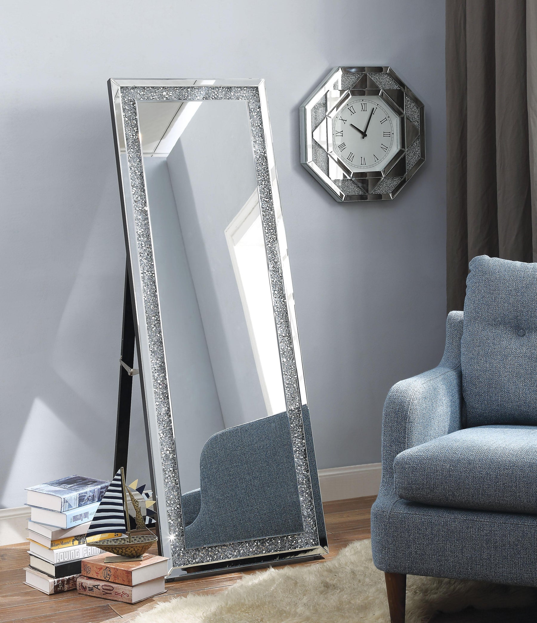 Noralie Mirrored & Faux Diamonds Accent Mirror (Floor)  Half Price Furniture