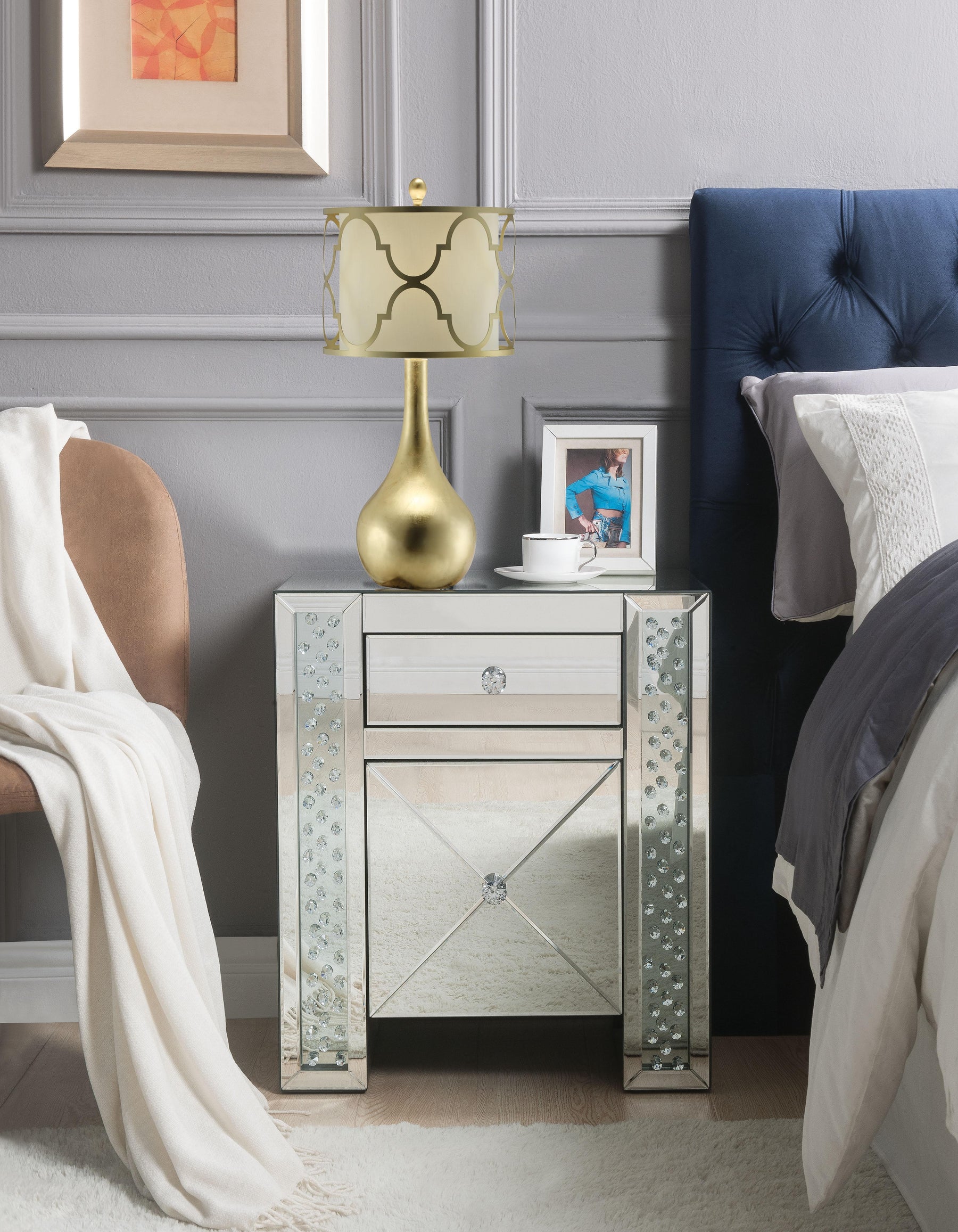 Maisha Mirrored & Faux Crystals Accent Table Half Price Furniture