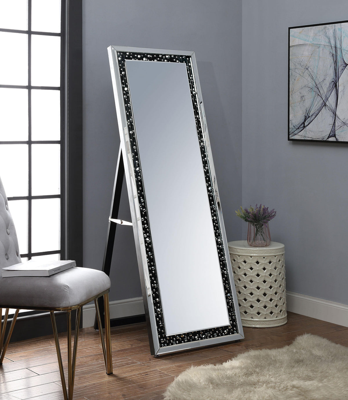 Noor Mirrored & Faux GemStones Accent Mirror (Floor)  Half Price Furniture