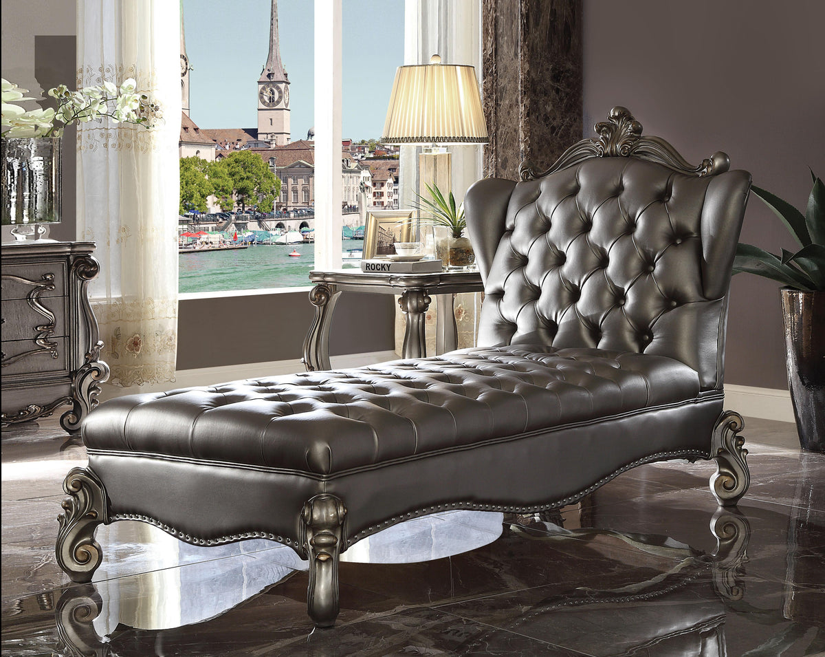 Versailles Silver PU & Antique Platinum Chaise  Half Price Furniture