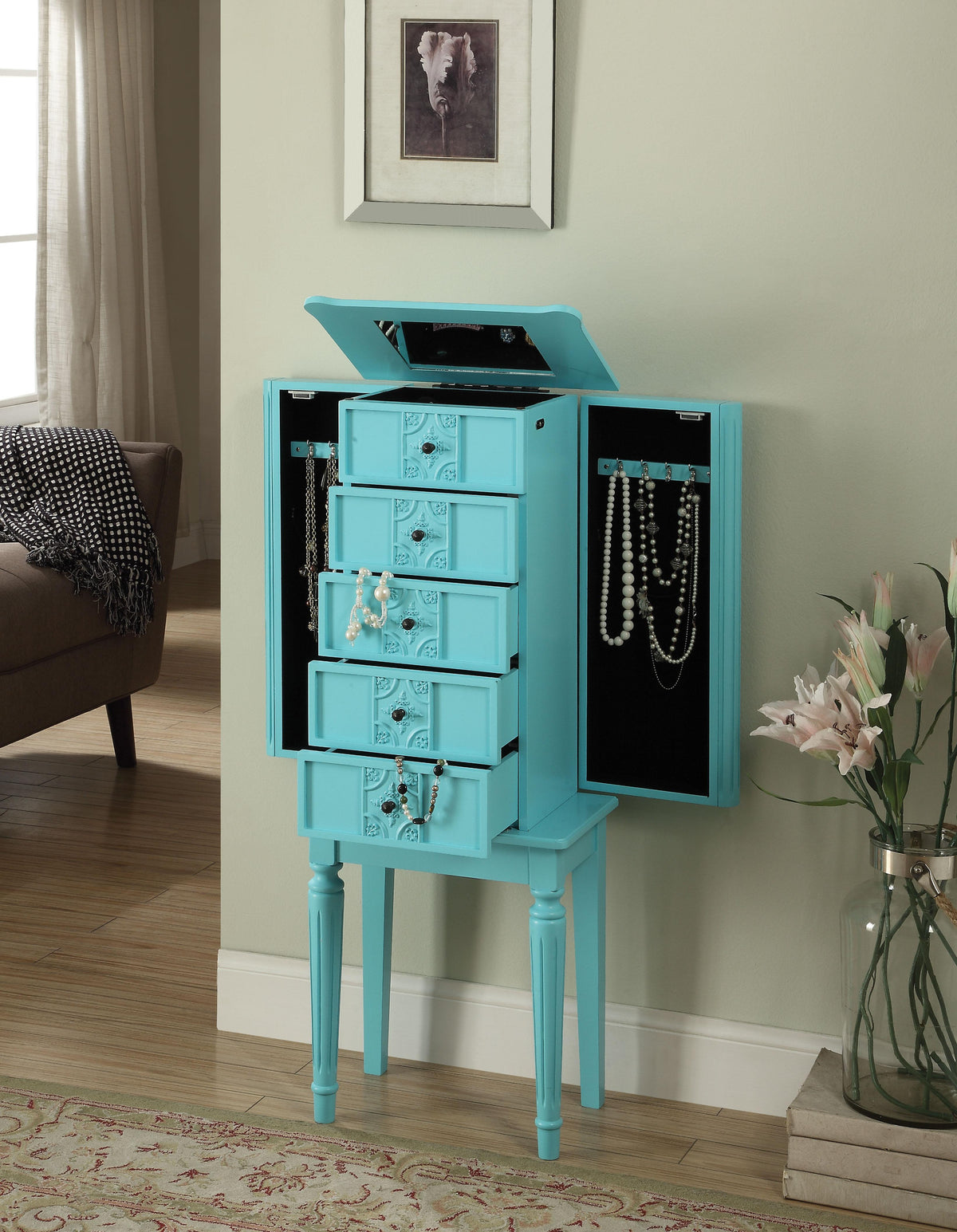 Tammy Light Blue Jewelry Armoire  Half Price Furniture