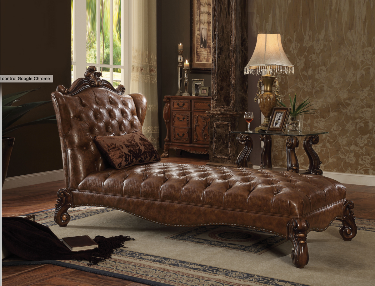 Versailles 2-Tone Light Brown PU & Cherry Oak Chaise & Pillow  Half Price Furniture