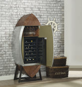 Brancaster Retro Brown Top Grain Leather & Aluminum Wine Cabinet & Cooler Half Price Furniture