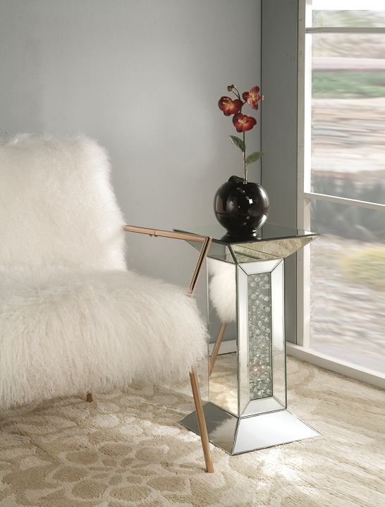 Nysa Mirrored & Faux Crystals Pedestal Stand  Half Price Furniture