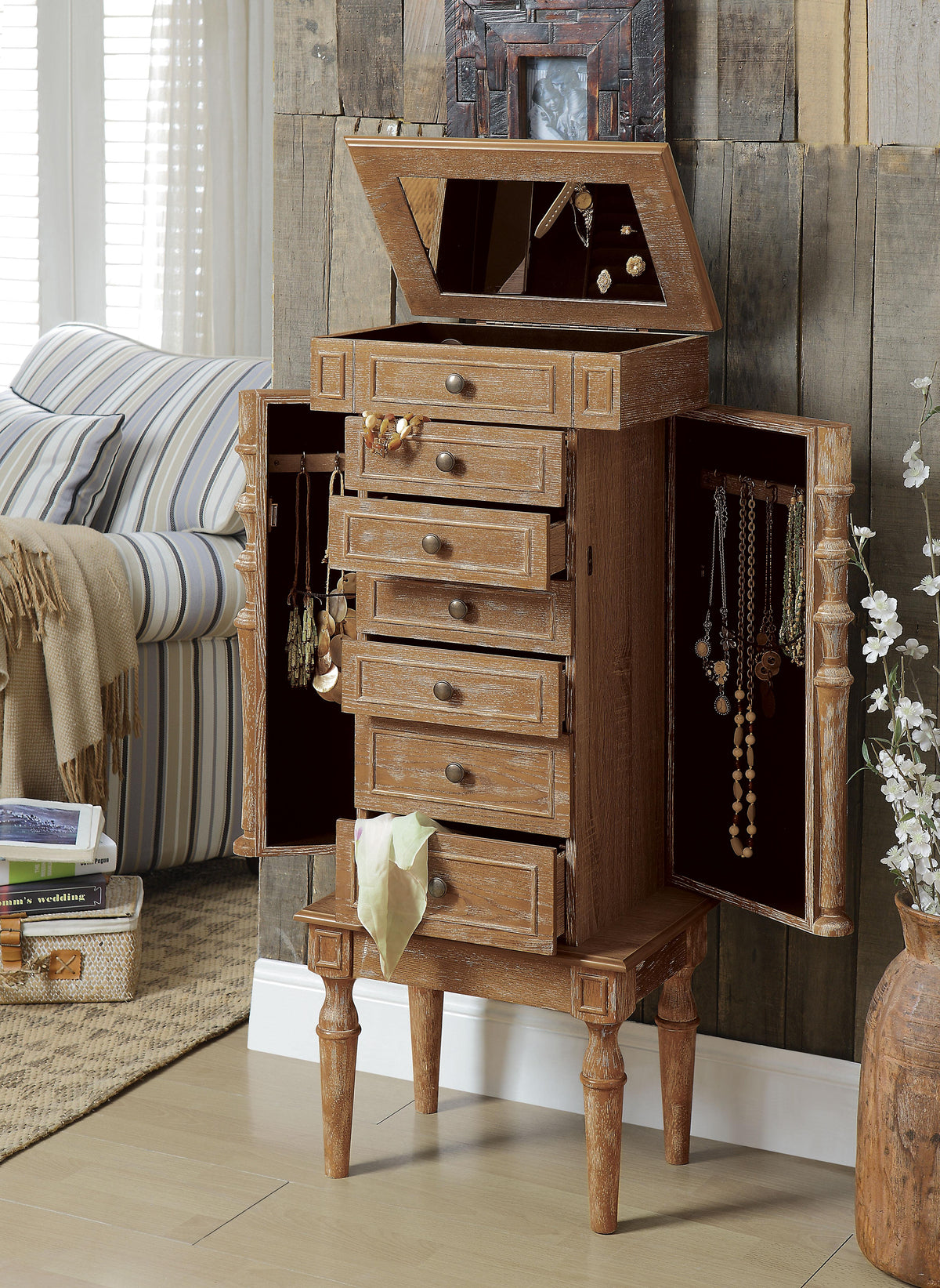 Taline Weathered Oak Jewelry Armoire Half Price Furniture