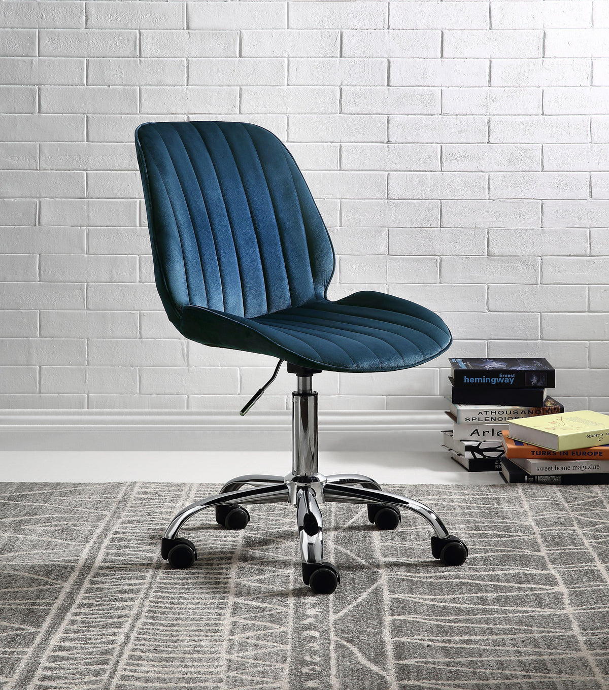 Muata Twilight Blue Velvet & Chrome Office Chair  Half Price Furniture