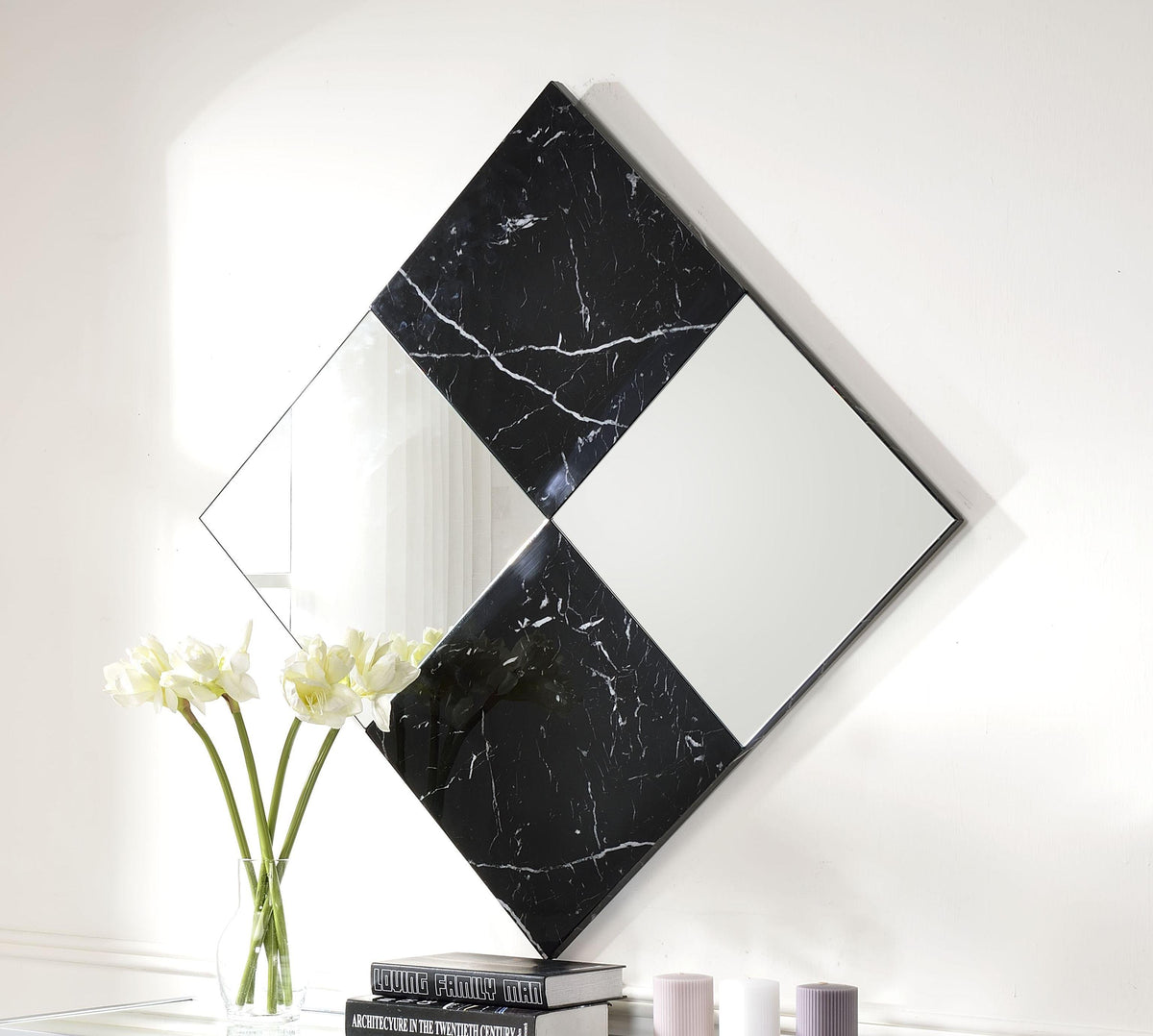 Angwin Mirrored & Faux Marble Accent Mirror (Wall)  Half Price Furniture