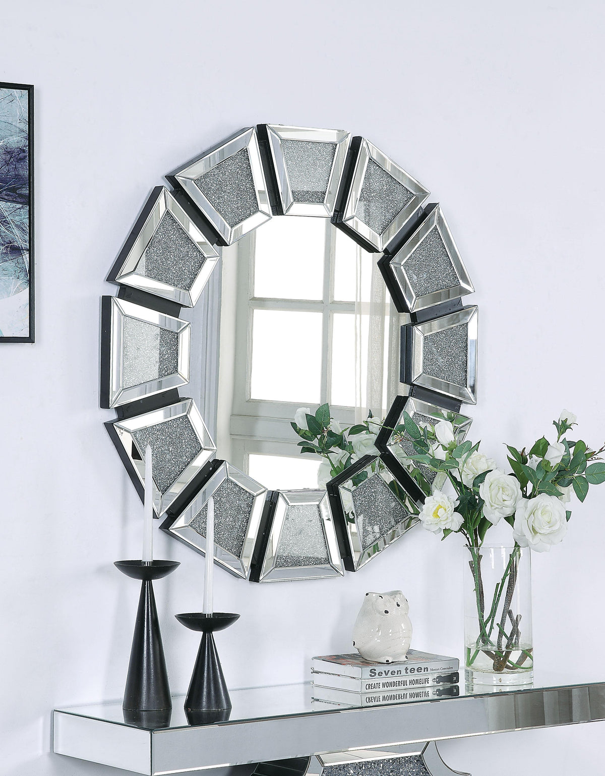 Nowles Mirrored & Faux Stones Wall Decor Half Price Furniture