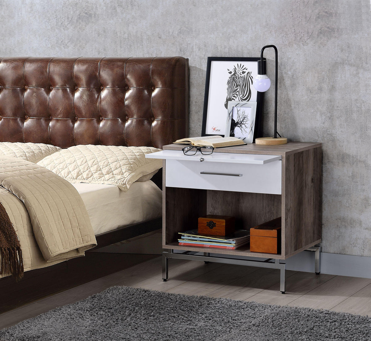 Cistus Weathered Gray Oak & White Accent Table  Half Price Furniture