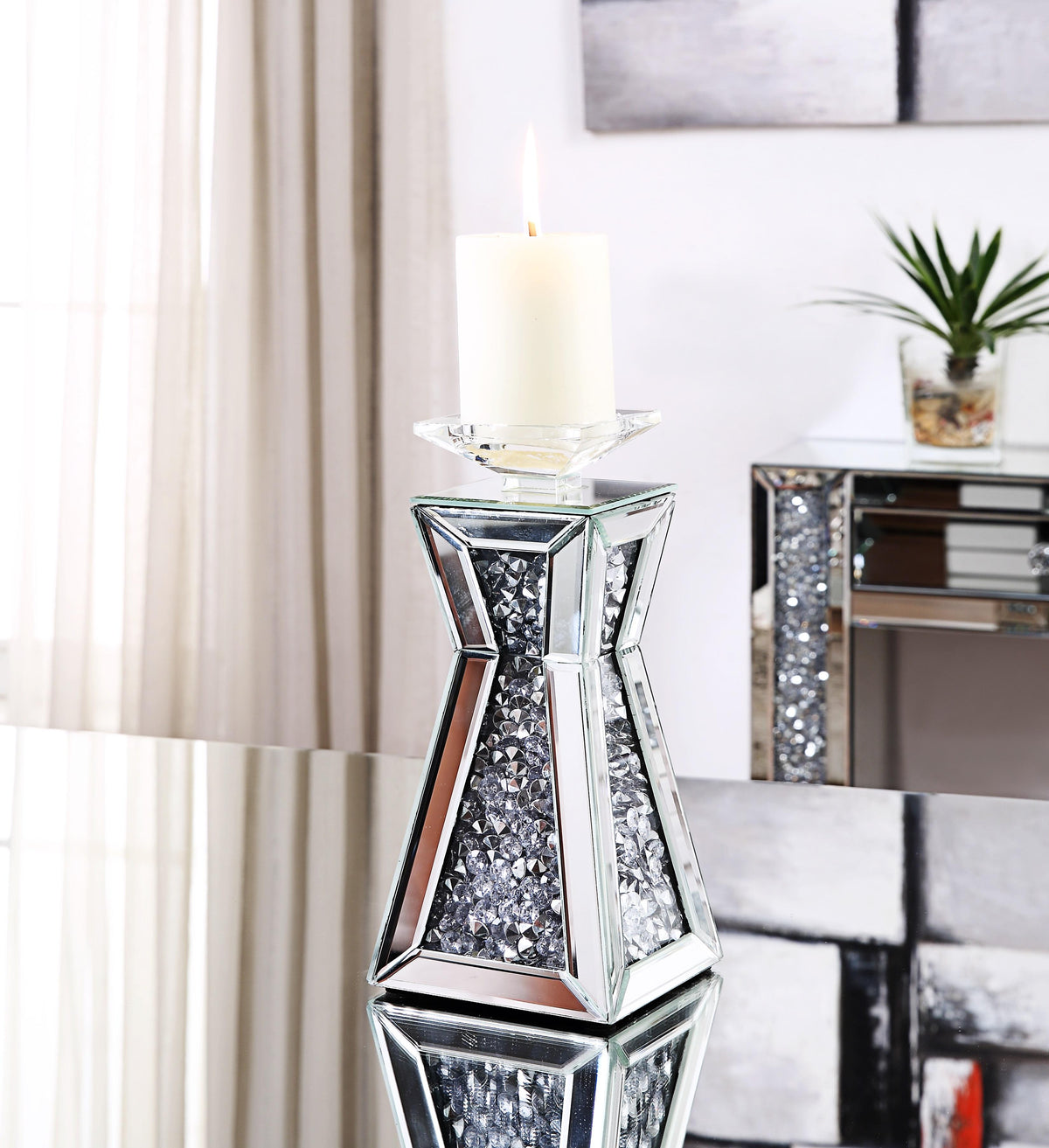 Nowles Mirrored & Faux Stones Accent Candleholder  Half Price Furniture