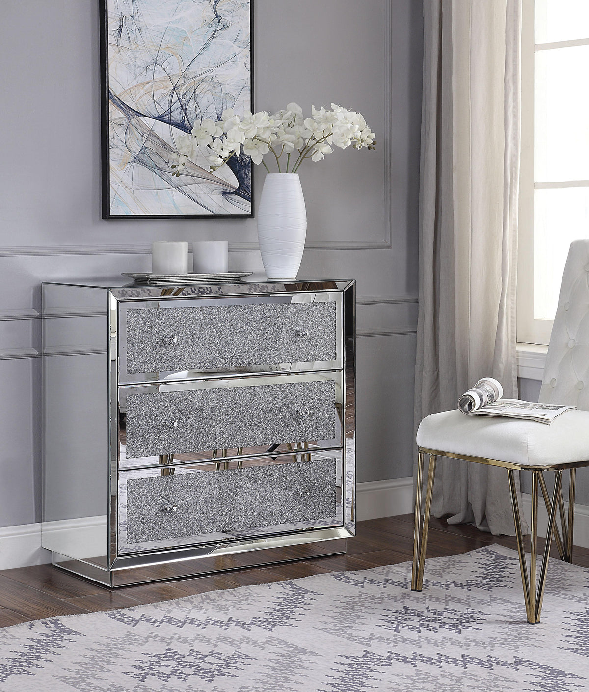 Rekha Mirrored & Faux Crystals Console Table  Half Price Furniture
