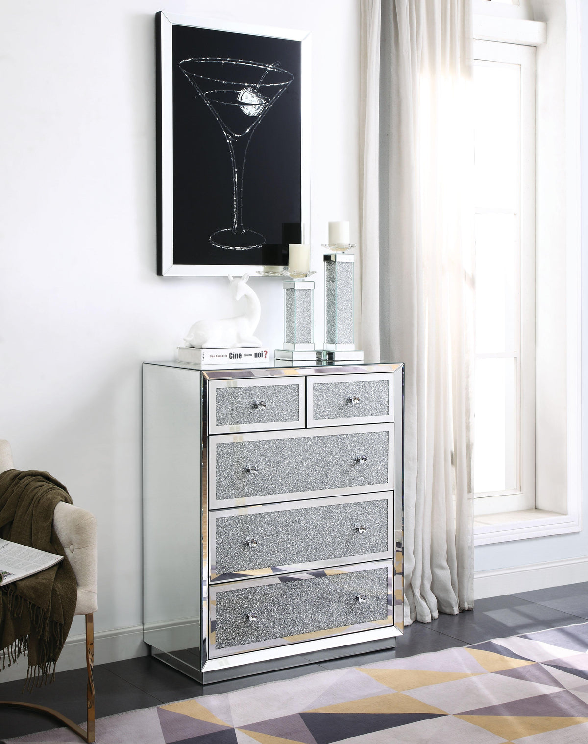 Rekha Mirrored & Faux Crystals Chest Half Price Furniture