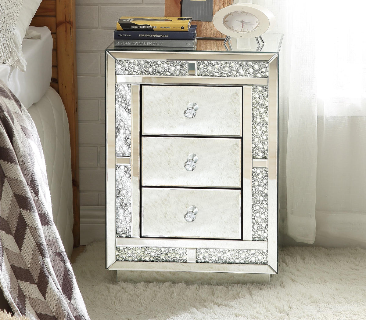Mallika Mirrored & Faux Crystals Accent Table  Half Price Furniture