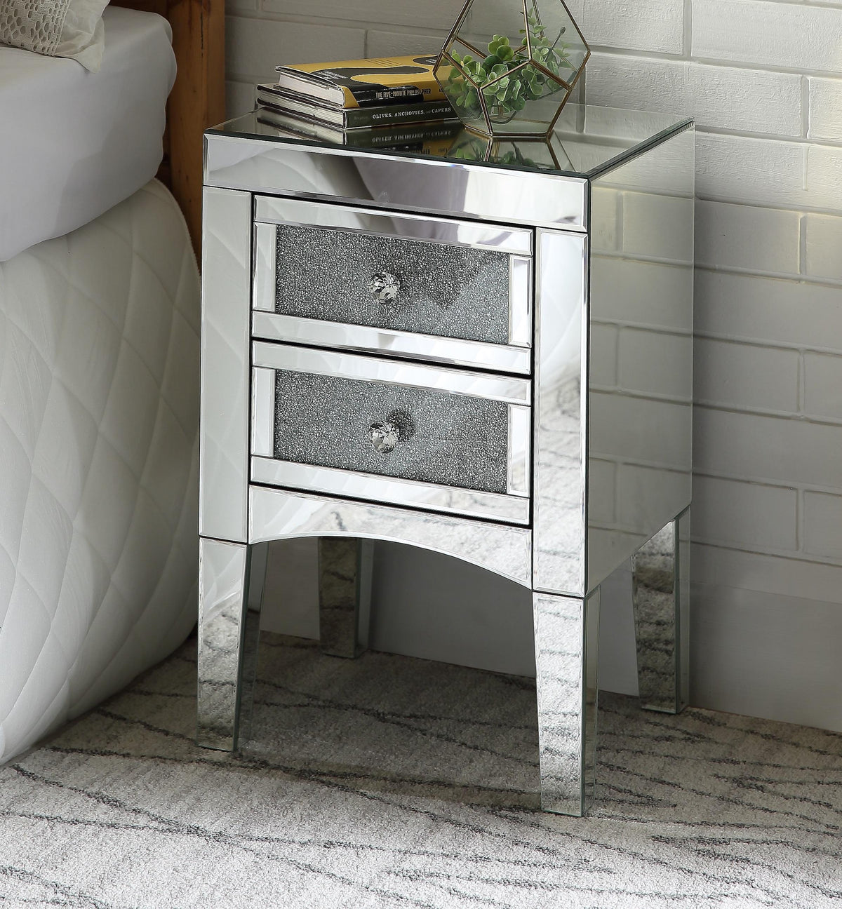 Nowles Mirrored & Faux Stones Accent Table  Half Price Furniture
