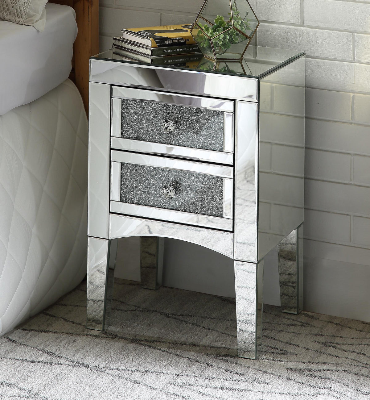 Nowles Mirrored & Faux Stones Accent Table Half Price Furniture