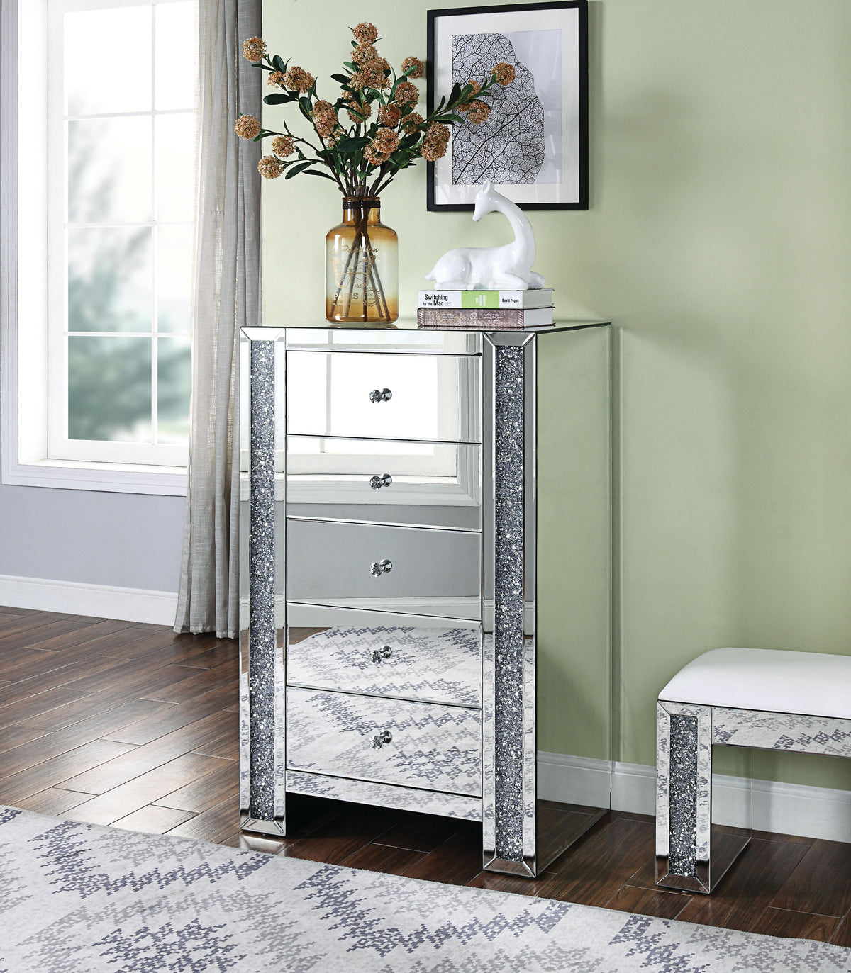 Noralie Mirrored & Faux Diamonds Chest  Half Price Furniture