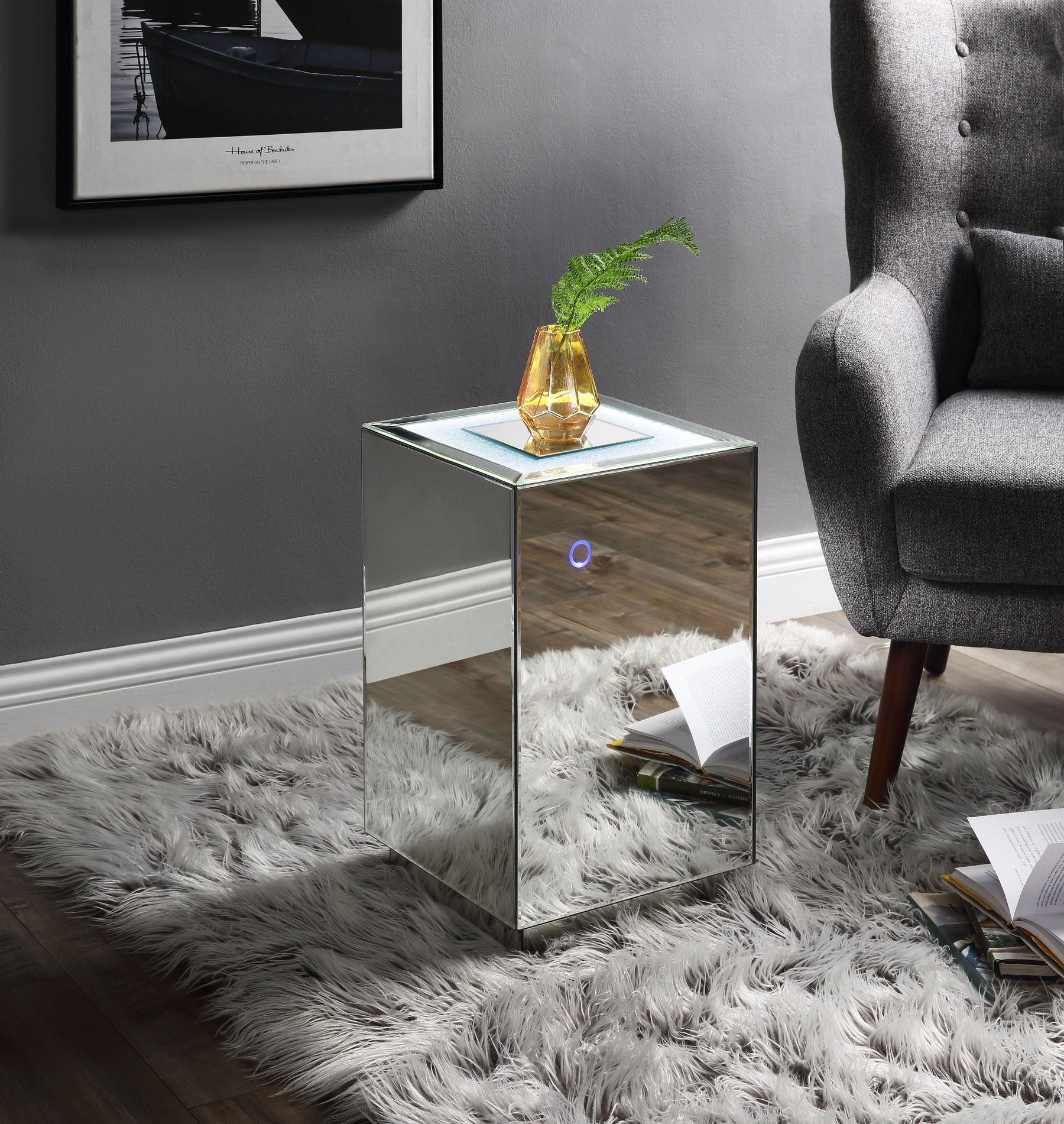 Nyoka Mirrored & Faux Gems Accent Table (LED) Half Price Furniture