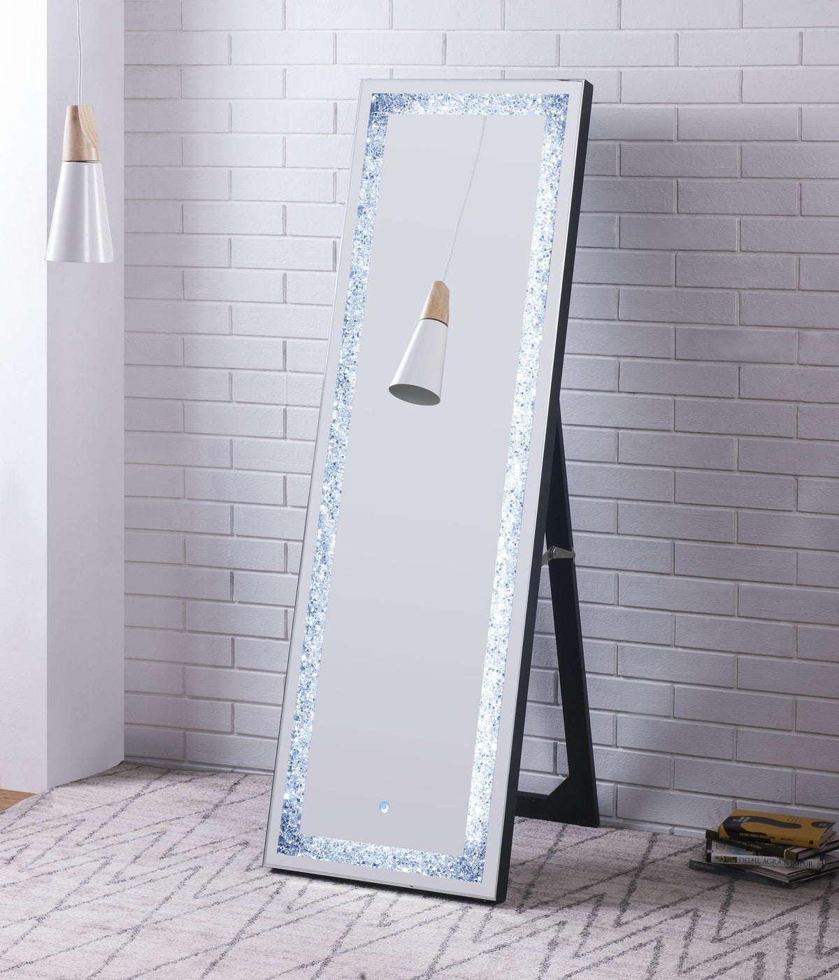 Noralie Mirrored & Faux Diamonds Floor Mirror (LED)  Half Price Furniture