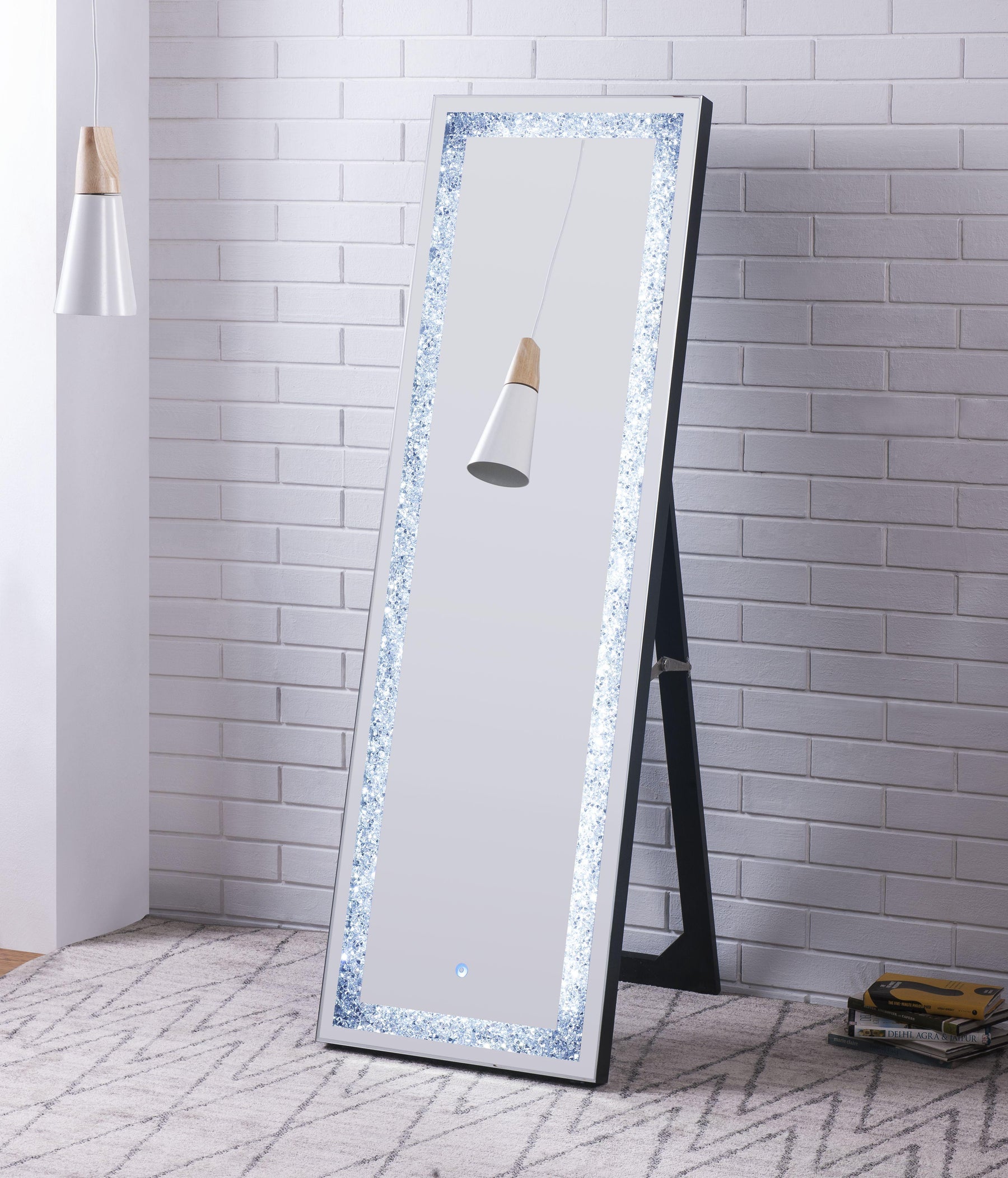 Noralie Mirrored & Faux Diamonds Floor Mirror (LED) Half Price Furniture