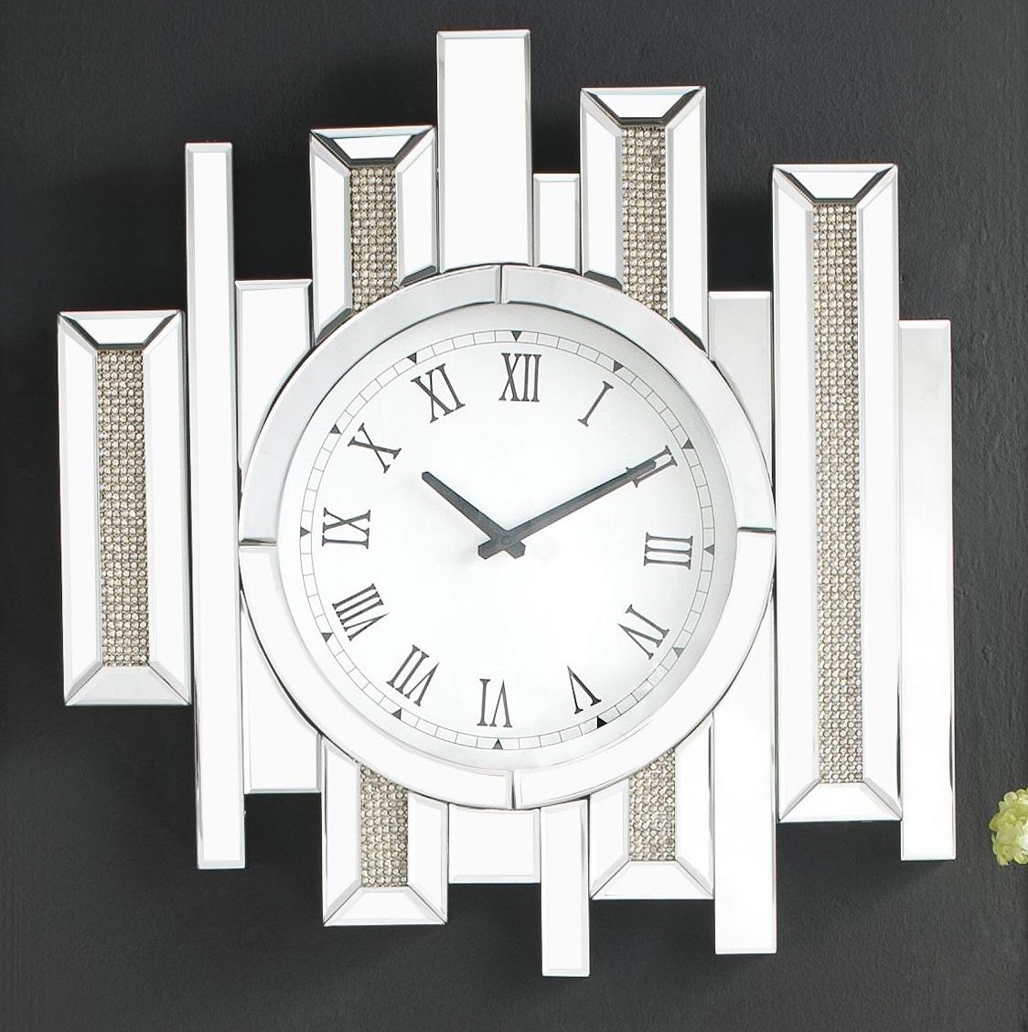 Lavina Mirrored & Faux Diamonds Wall Clock  Half Price Furniture