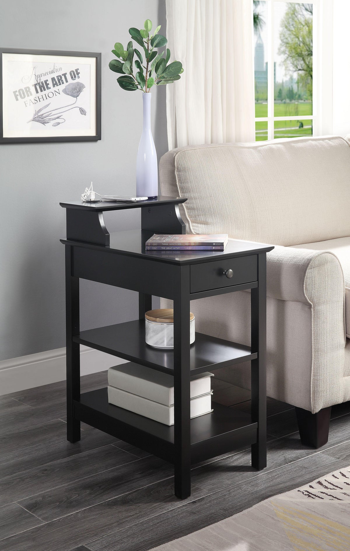 Slayer Black Side Table (USB Charging Dock) Half Price Furniture