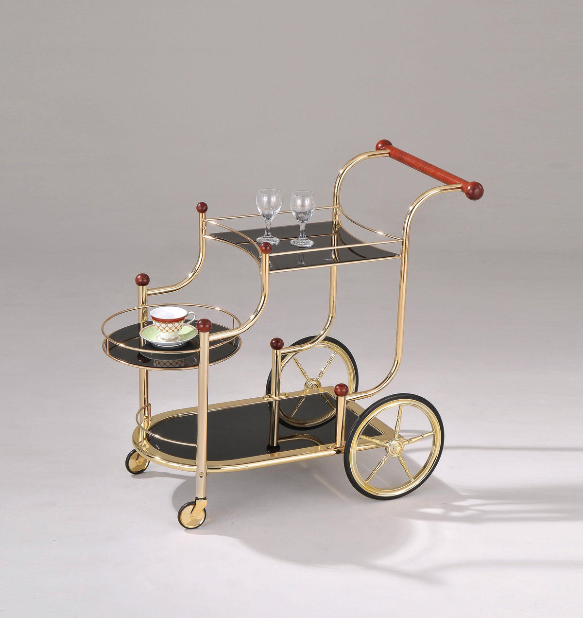Lacy Gold Plated & Black Glass Serving Cart  Half Price Furniture